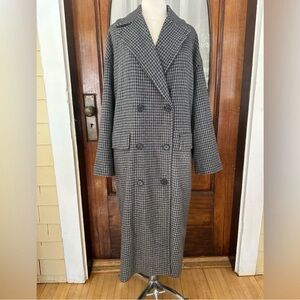 Zara Black and Gray Houndstooth Trench Coat